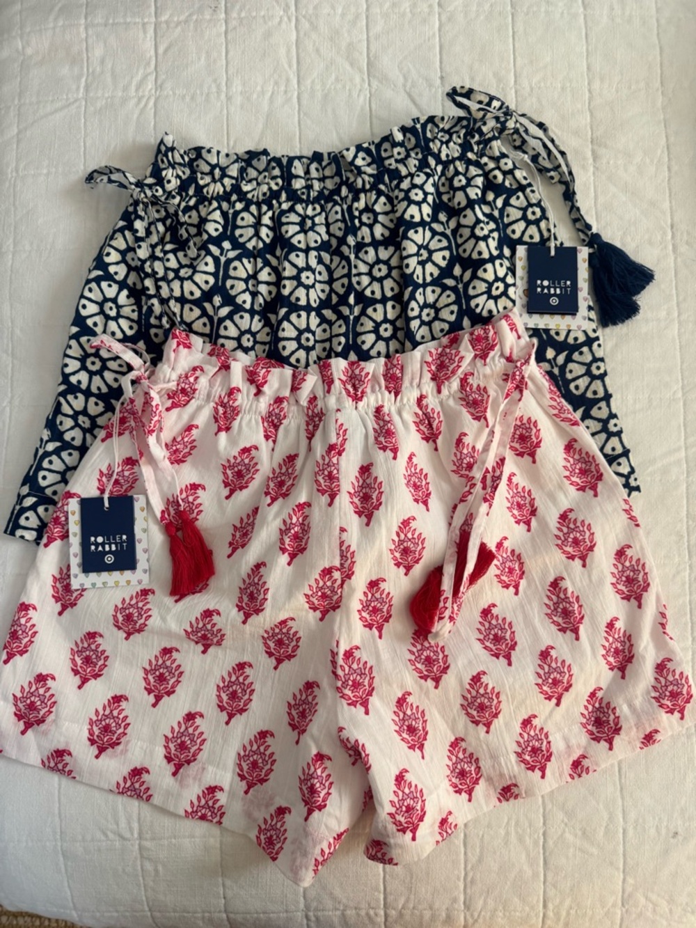 Roller Rabbit Printed Tie-Waist Shorts - Navy/White & Pink/Cream (Two Pairs)